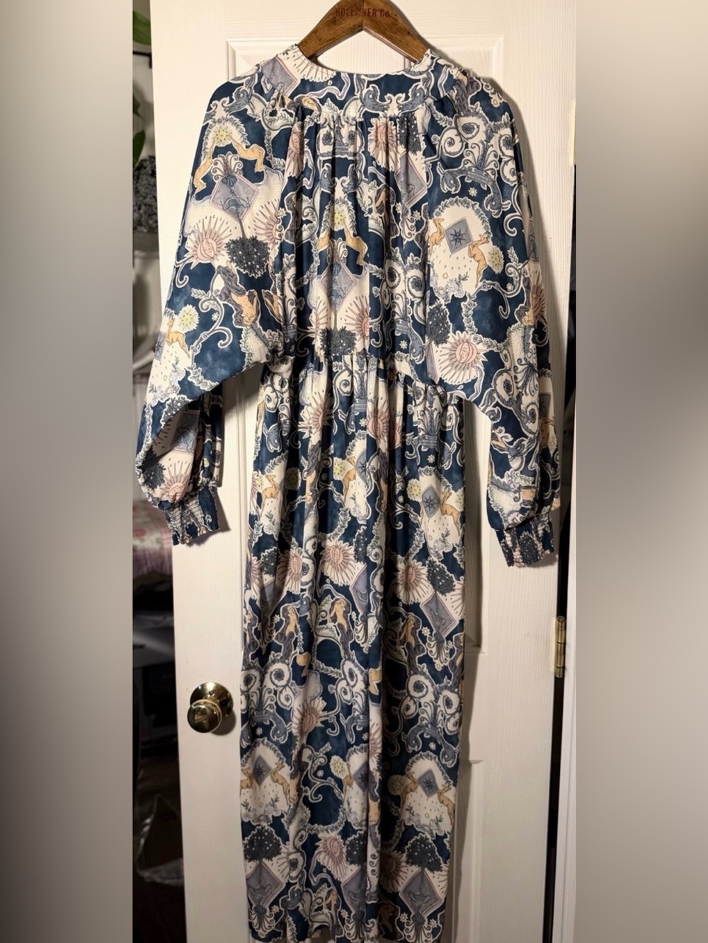 See by Chloe Boho Floral Tie-Neck Maxi Dress in Blue and Cream - Picture 7 of 7